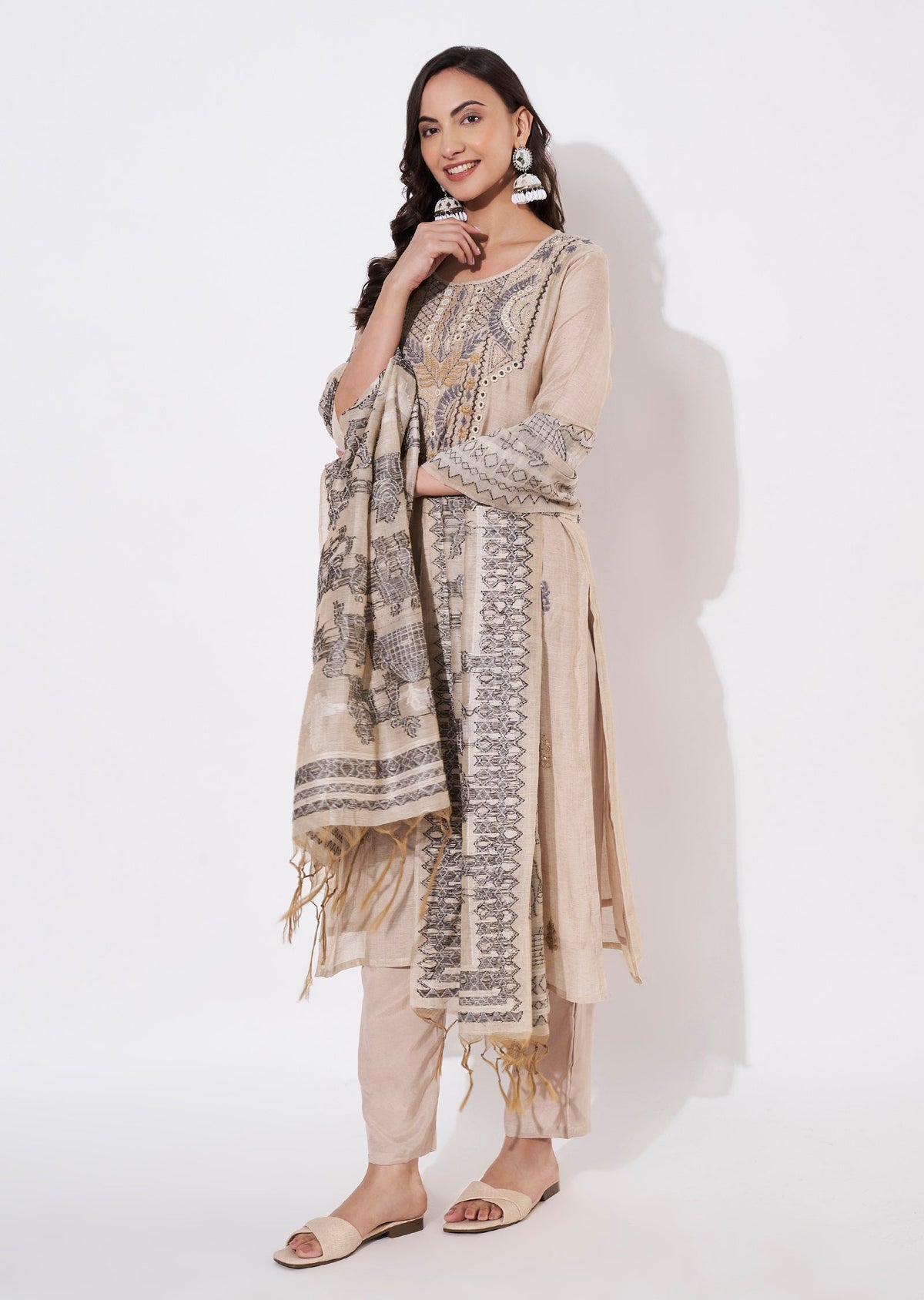 Natural Chanderi Straight cut suit