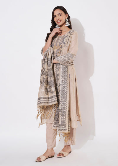 Natural Chanderi Straight cut suit