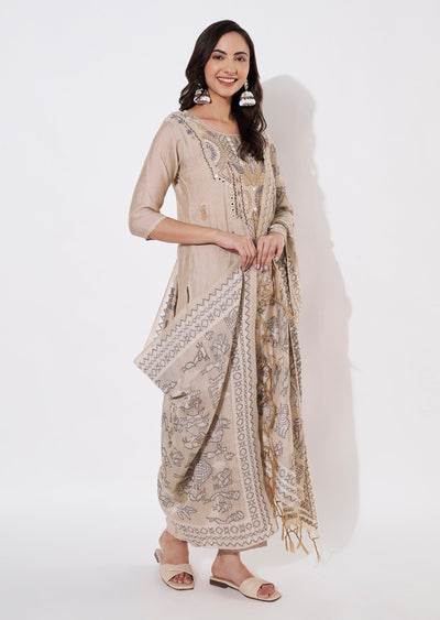 Natural Chanderi Straight cut suit