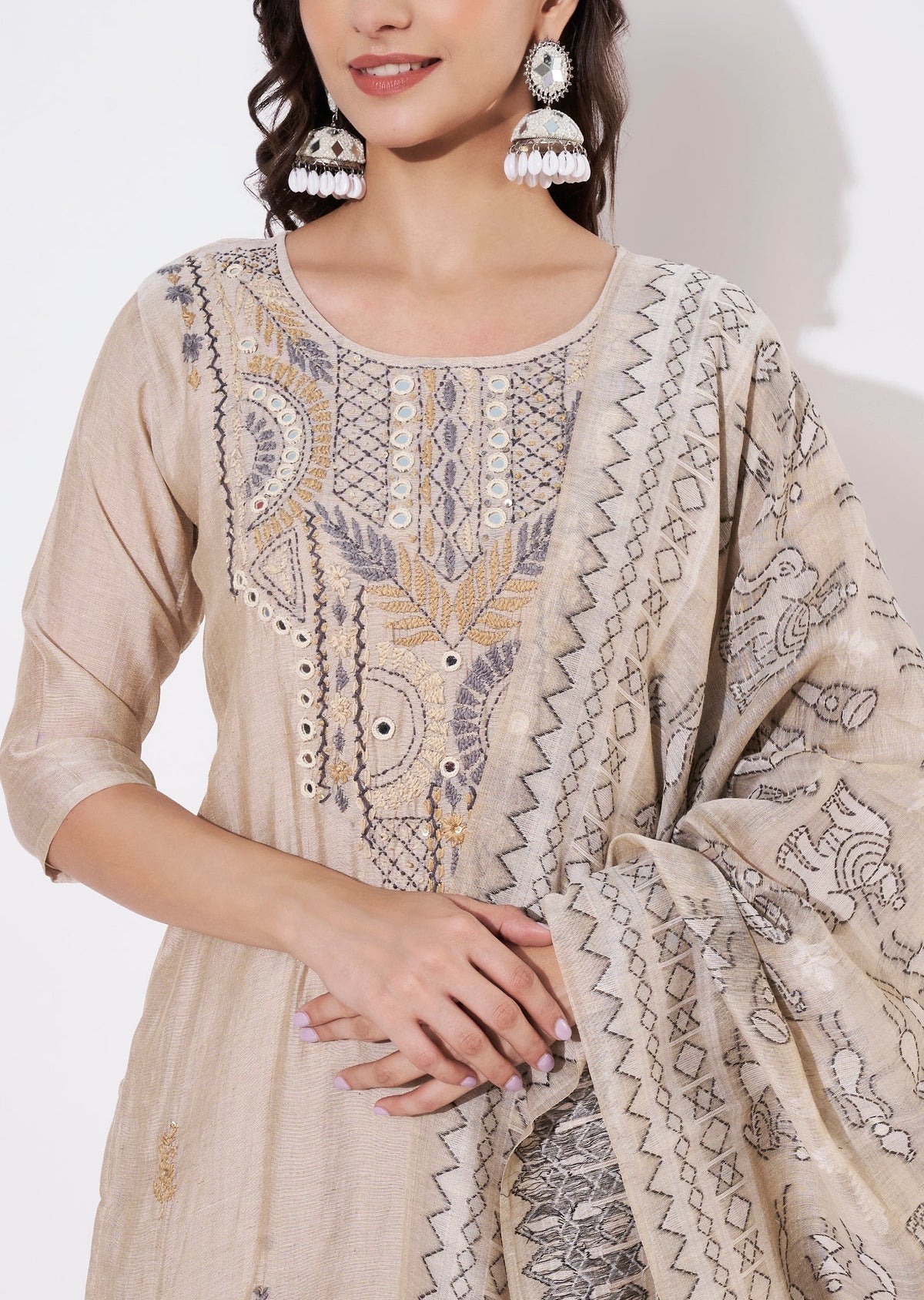 Natural Chanderi Straight cut suit