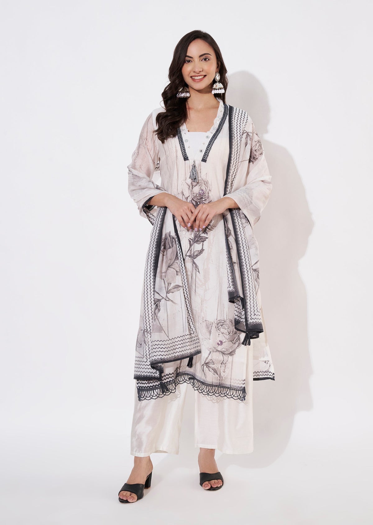 Off White Mul Chanderi Straight cut suit