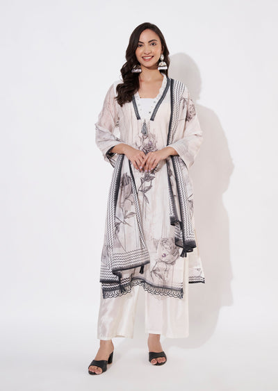 Off White Mul Chanderi Straight cut suit