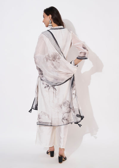 Off White Mul Chanderi Straight cut suit