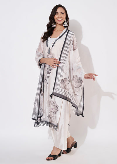Off White Mul Chanderi Straight cut suit