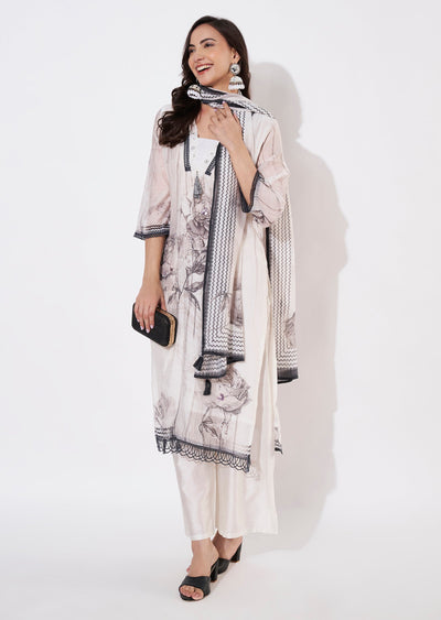 Off White Mul Chanderi Straight cut suit