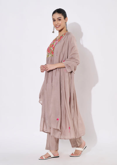 Light Grey Mul Chanderi Anarkali Suit