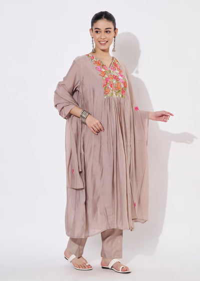 Light Grey Mul Chanderi Anarkali Suit