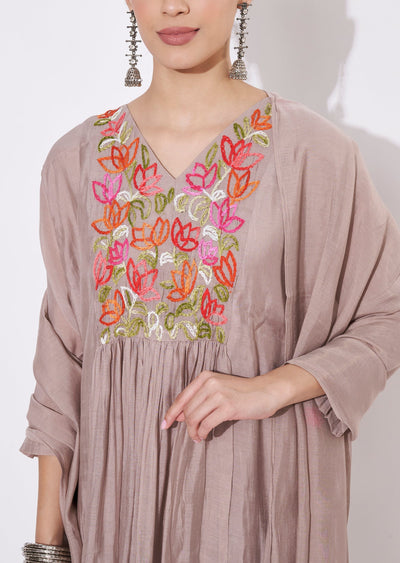 Light Grey Mul Chanderi Anarkali Suit