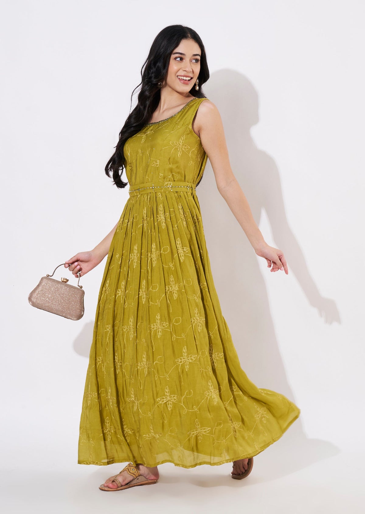 Mehndi Green Mul Chanderi Long Kurti