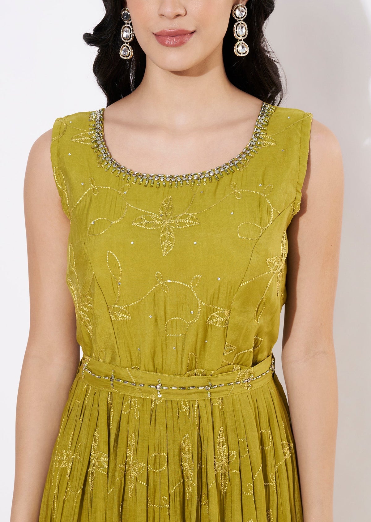 Mehndi Green Mul Chanderi Long Kurti