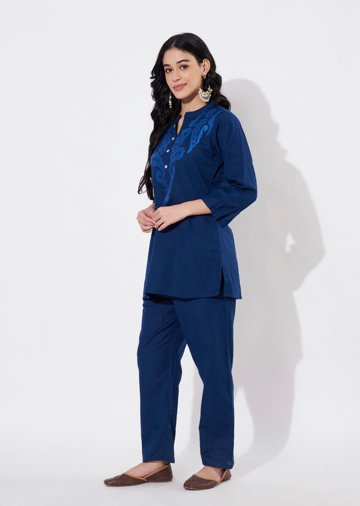 Ink Blue Cotton Fusion wear kurti
