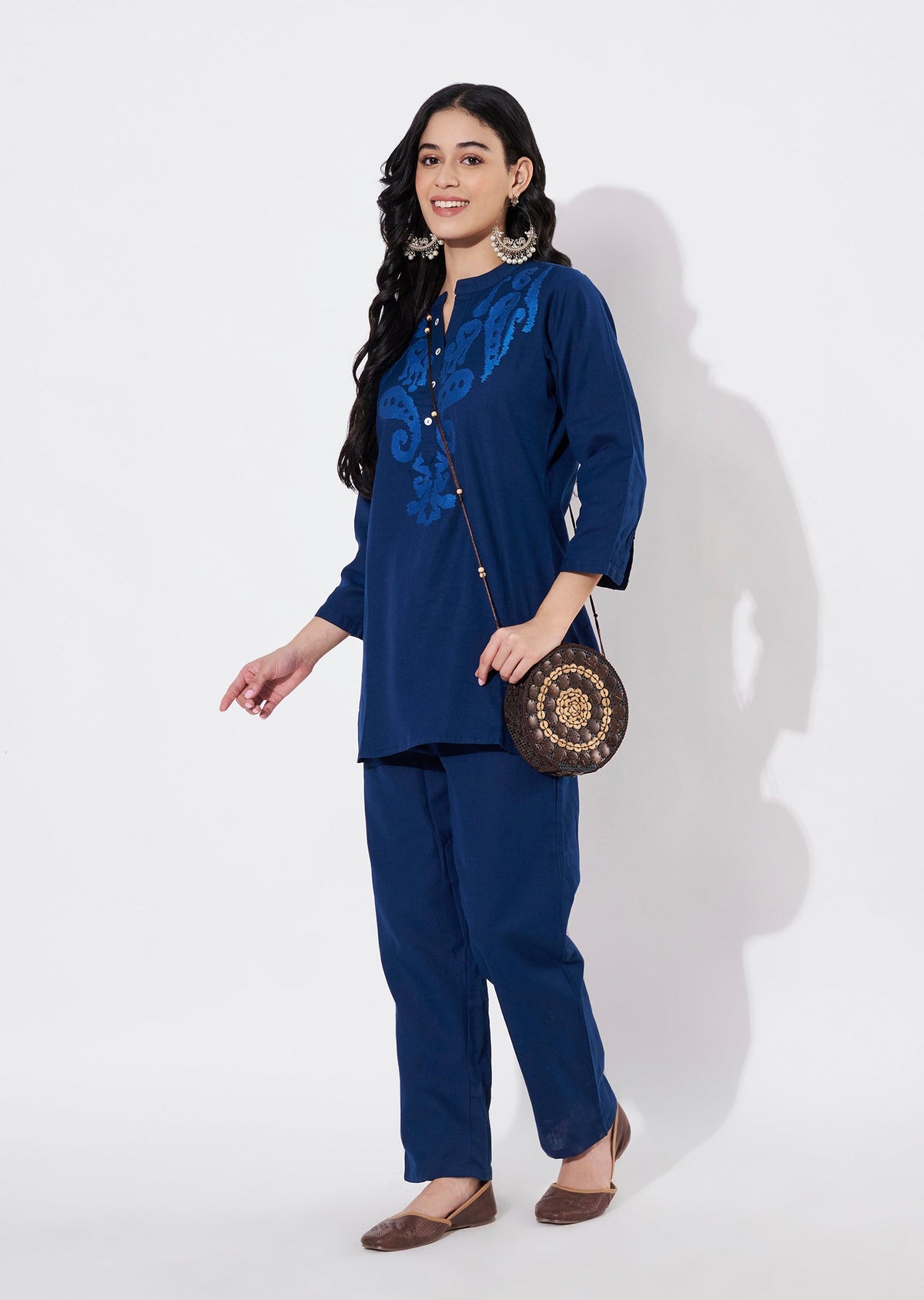 Ink Blue Cotton Fusion wear kurti