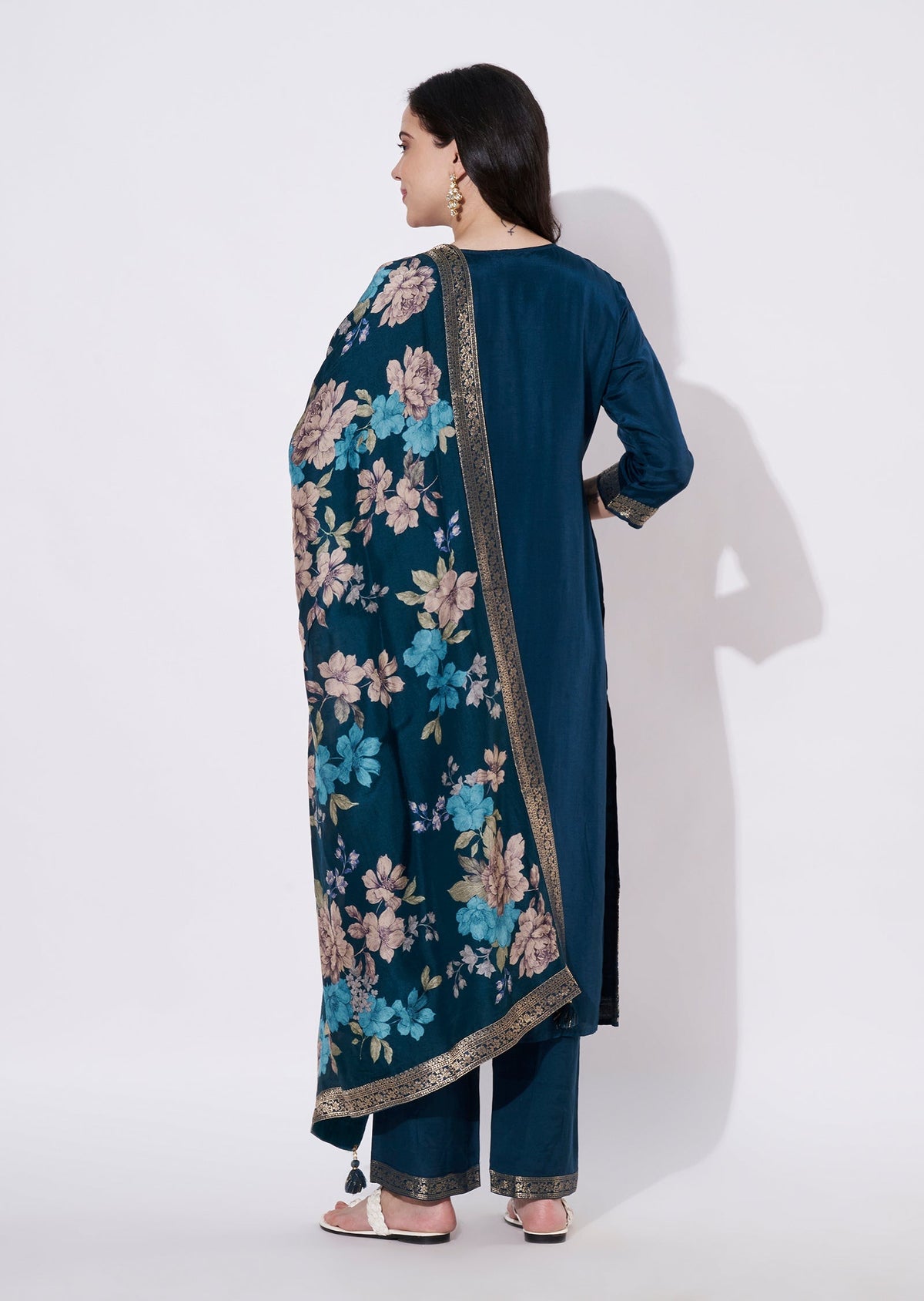 Teal Blue Silk Straight cut suit