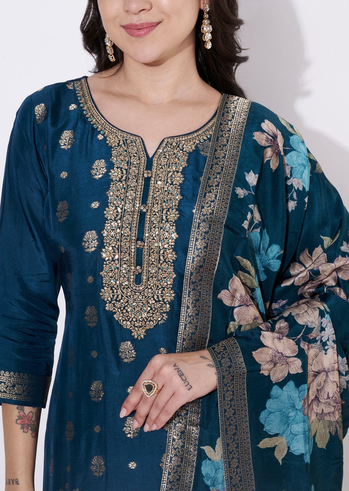 Teal Blue Silk Straight cut suit