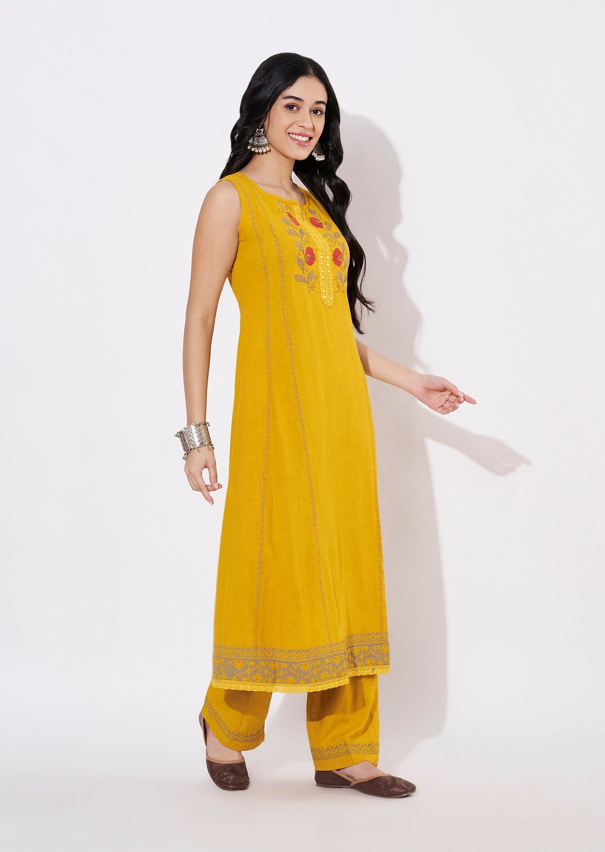 Mustard Gold Fusion wear kurti