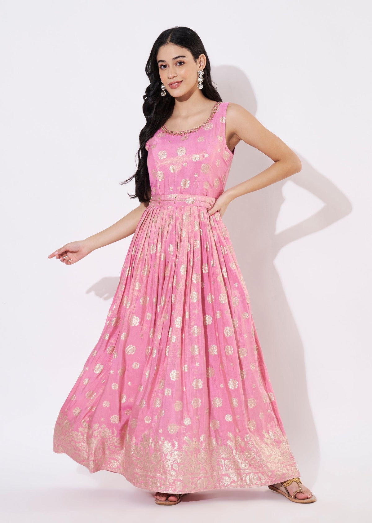 Pink Tissue Long Kurti