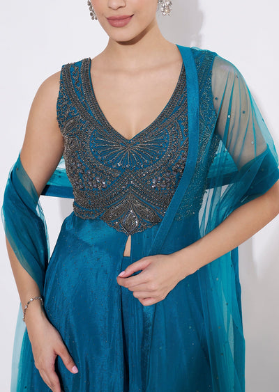 Rama Blue Chinnon Anarkali Suit