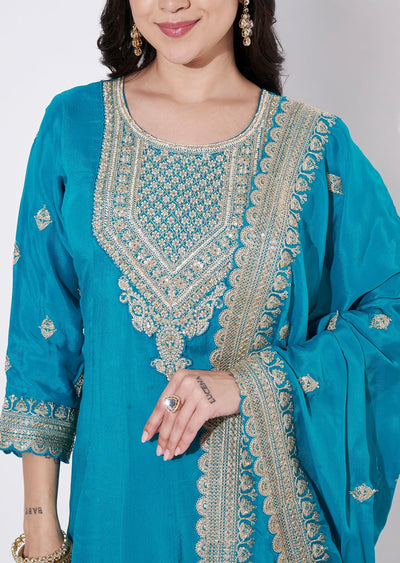 Rama Blue Chinnon Anarkali Suit