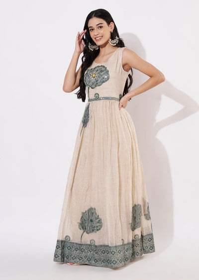 Green Chanderi Long Kurti