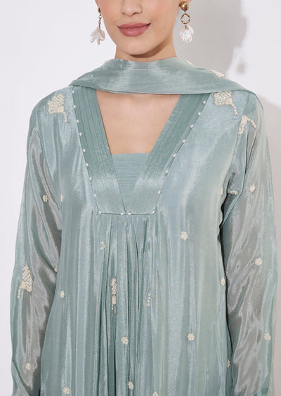 Dusty Blue Silk Anarkali Suit
