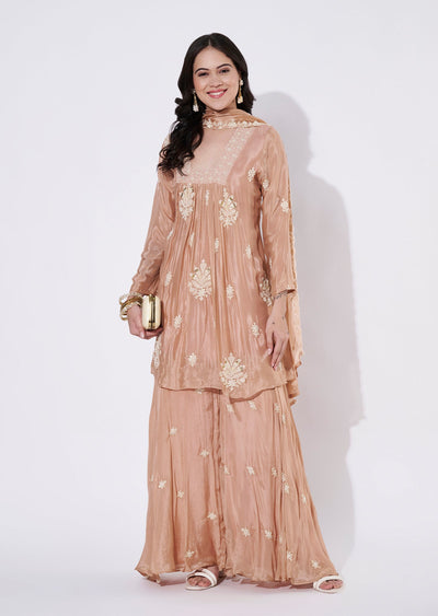 Peach Silk Sharara Set