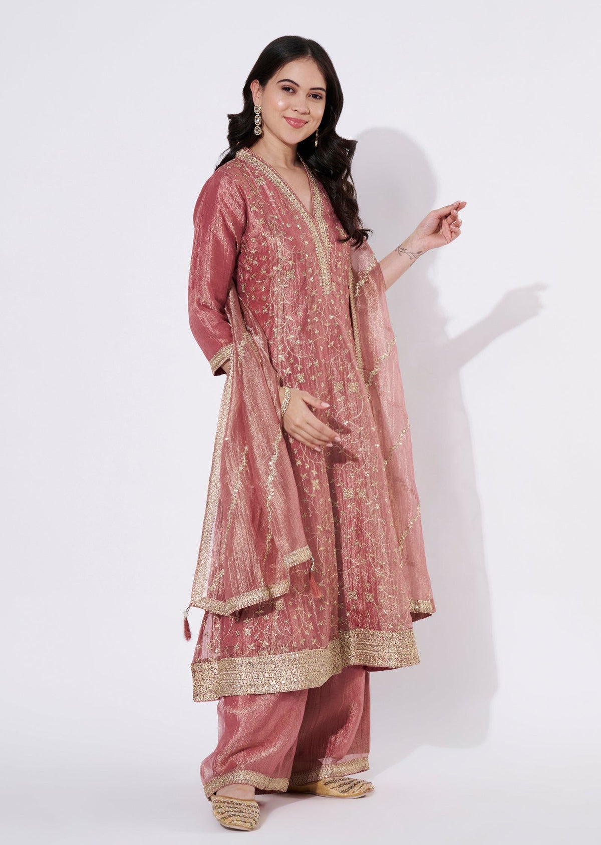 Onion Pink Tissue Anarkali Suit