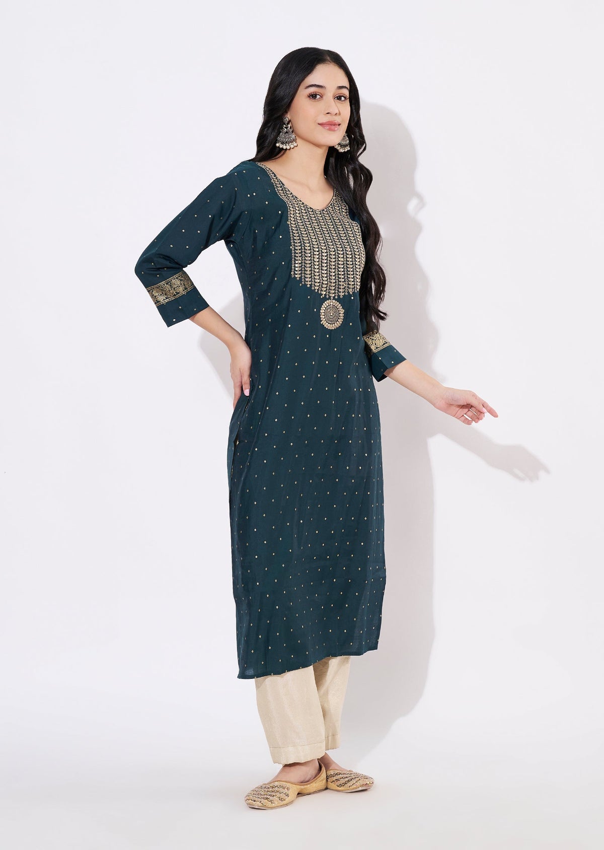 Green Muslin Straight cut Kurti