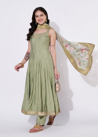 Dusty Green Silk Anarkali Suit