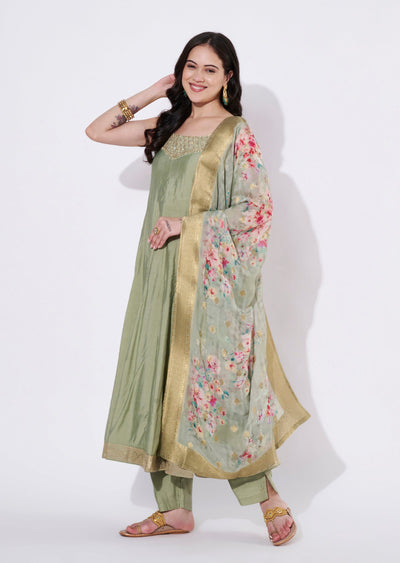 Dusty Green Silk Anarkali Suit
