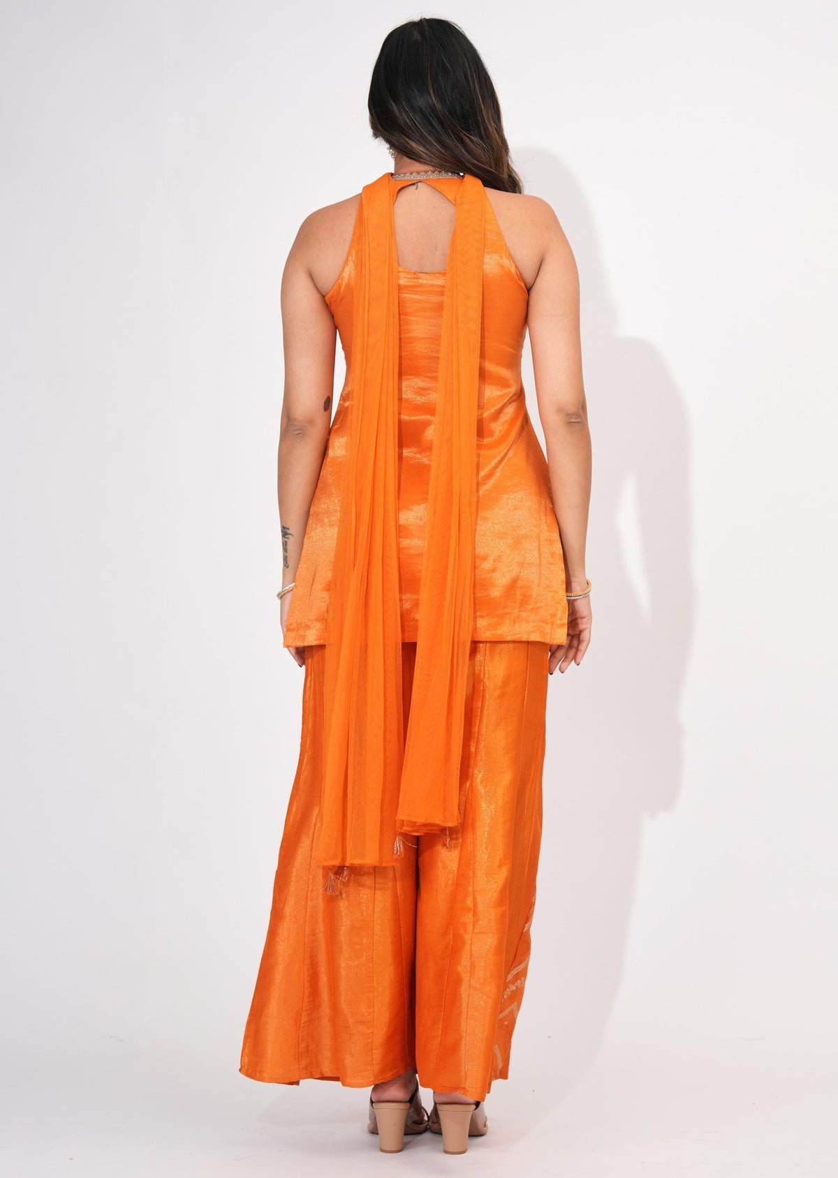 Orange Tissue Sharara Set