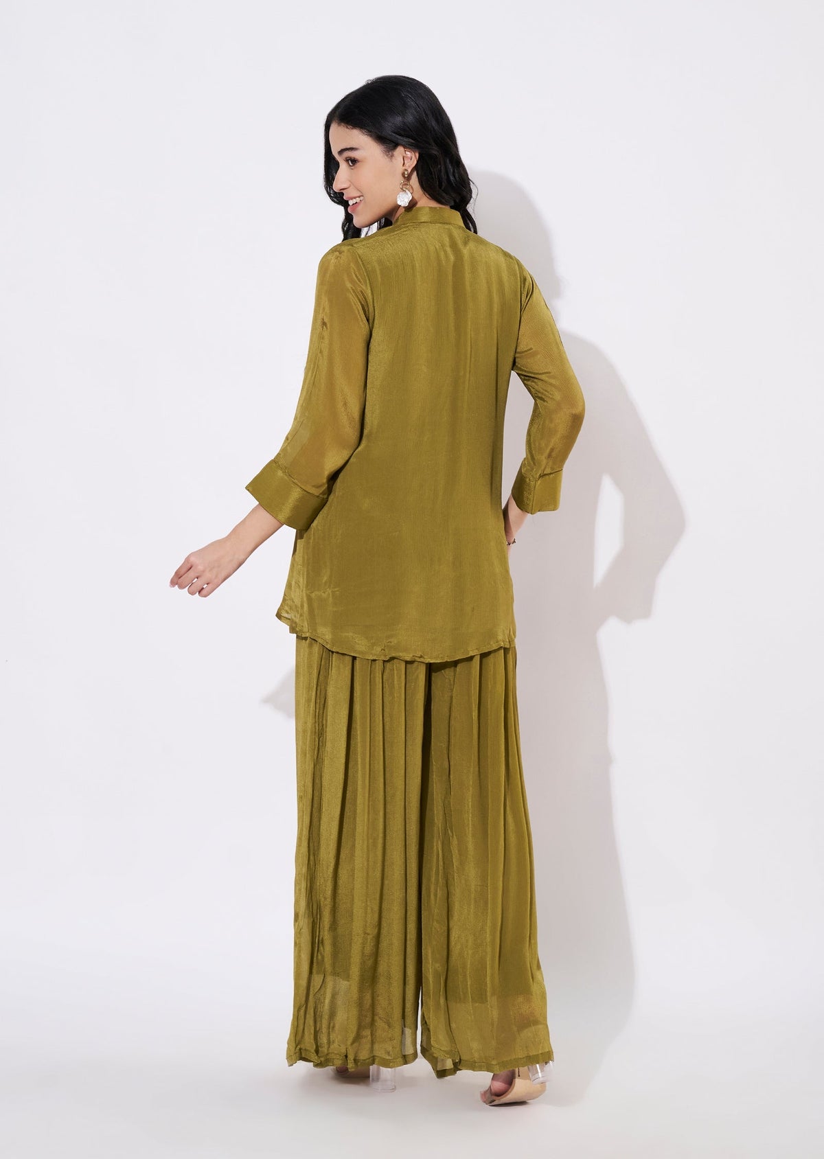 Olive Green Chinnon Fusion wear kurti