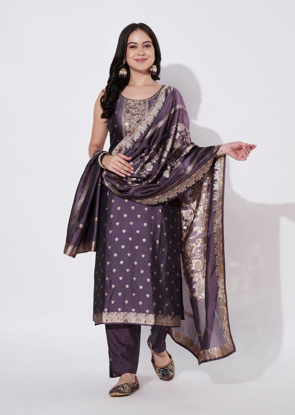 Mauve Silk Straight cut suit