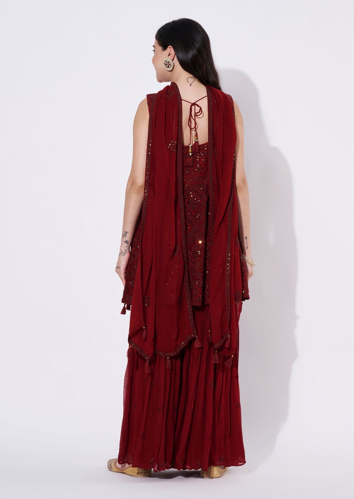 Maroon Georgette Sharara Set