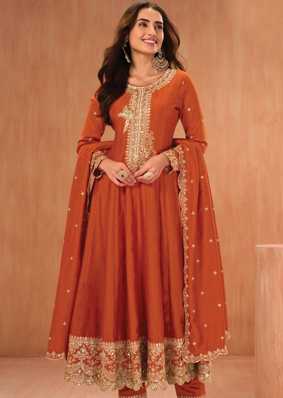 Orange Silk Anarkali suit