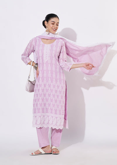 Lavender Cotton Straight cut suit