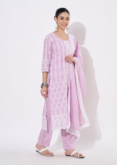 Lavender Cotton Straight cut suit