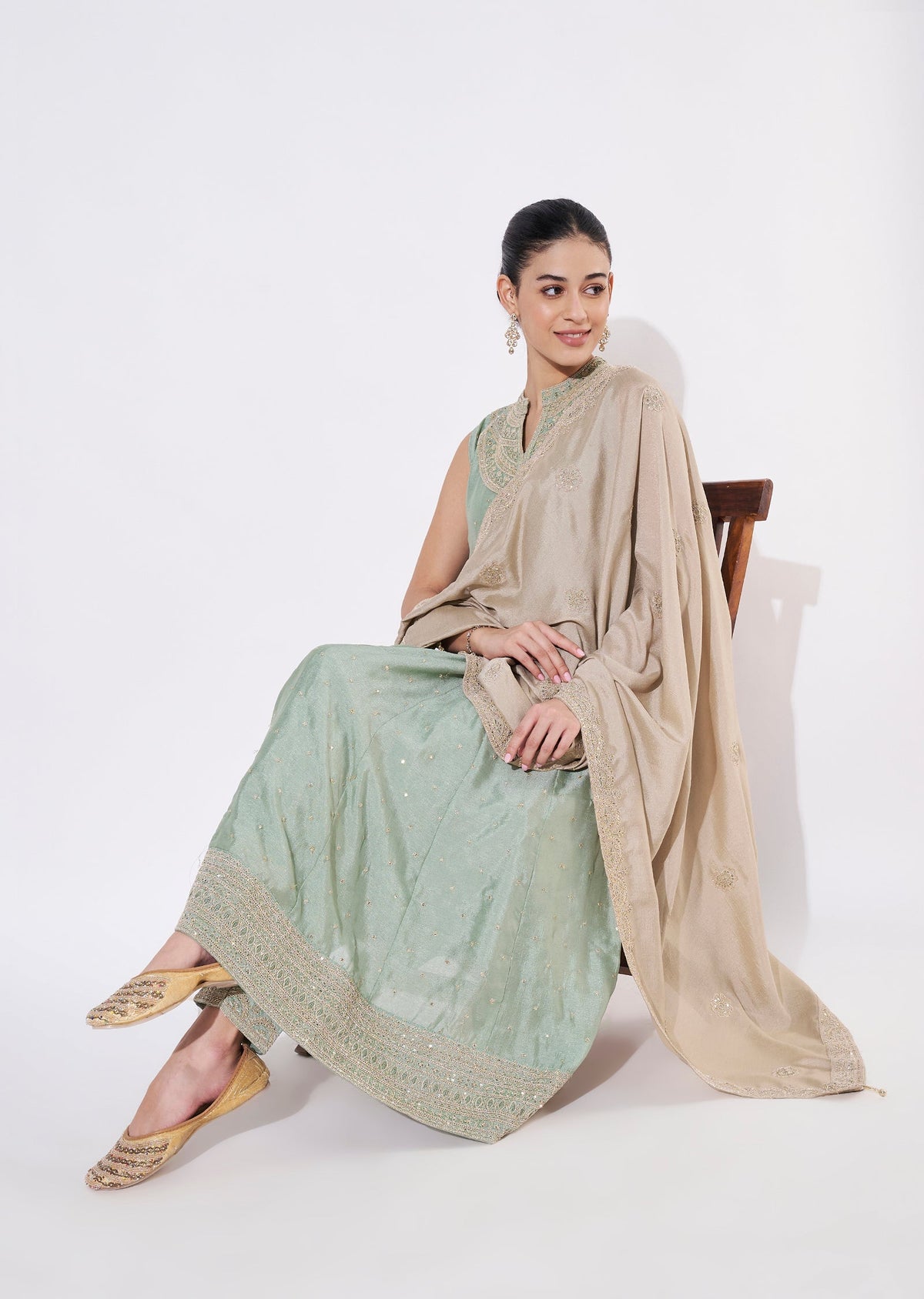 Dusty Green Tissue Anarkali Suit