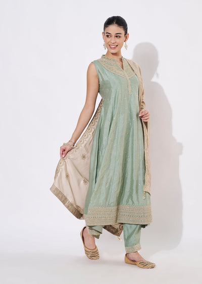 Dusty Green Tissue Anarkali Suit