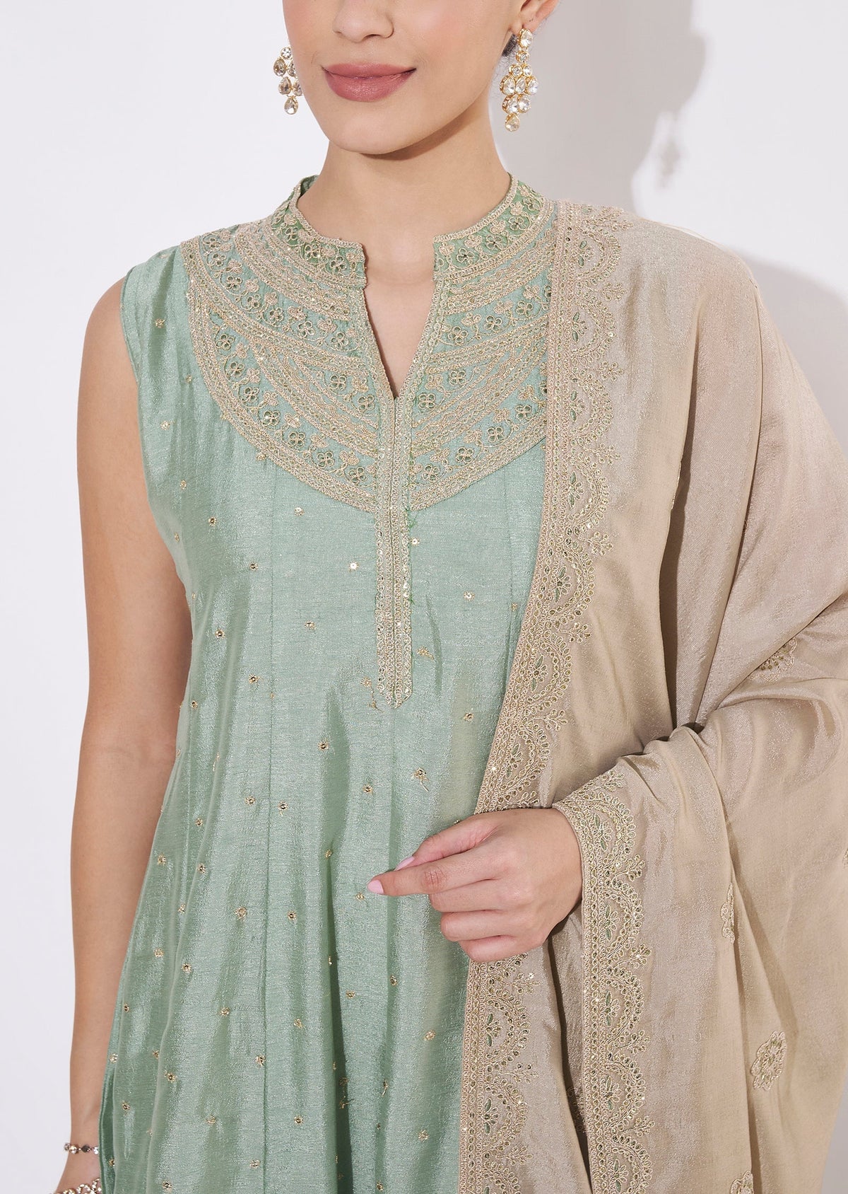 Dusty Green Tissue Anarkali Suit