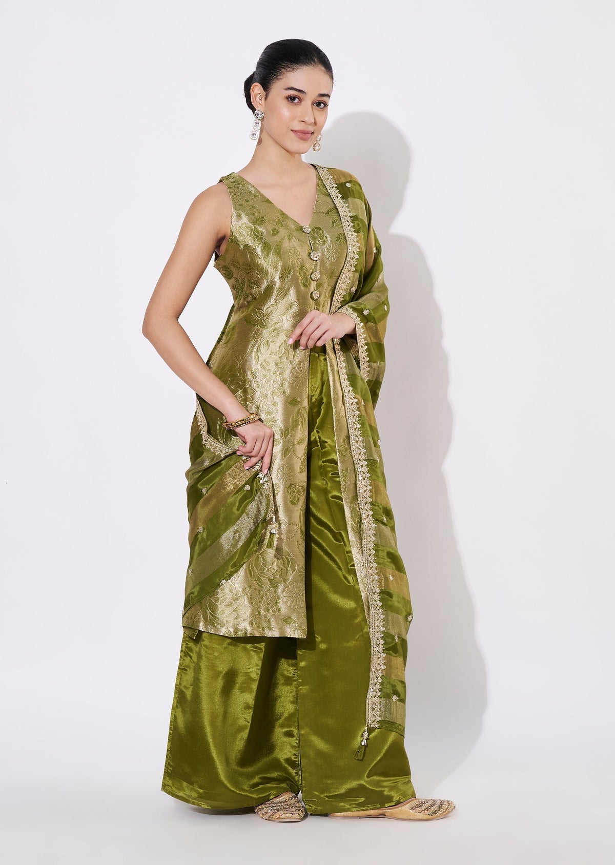 Mehndi Green Tissue Sharara Set