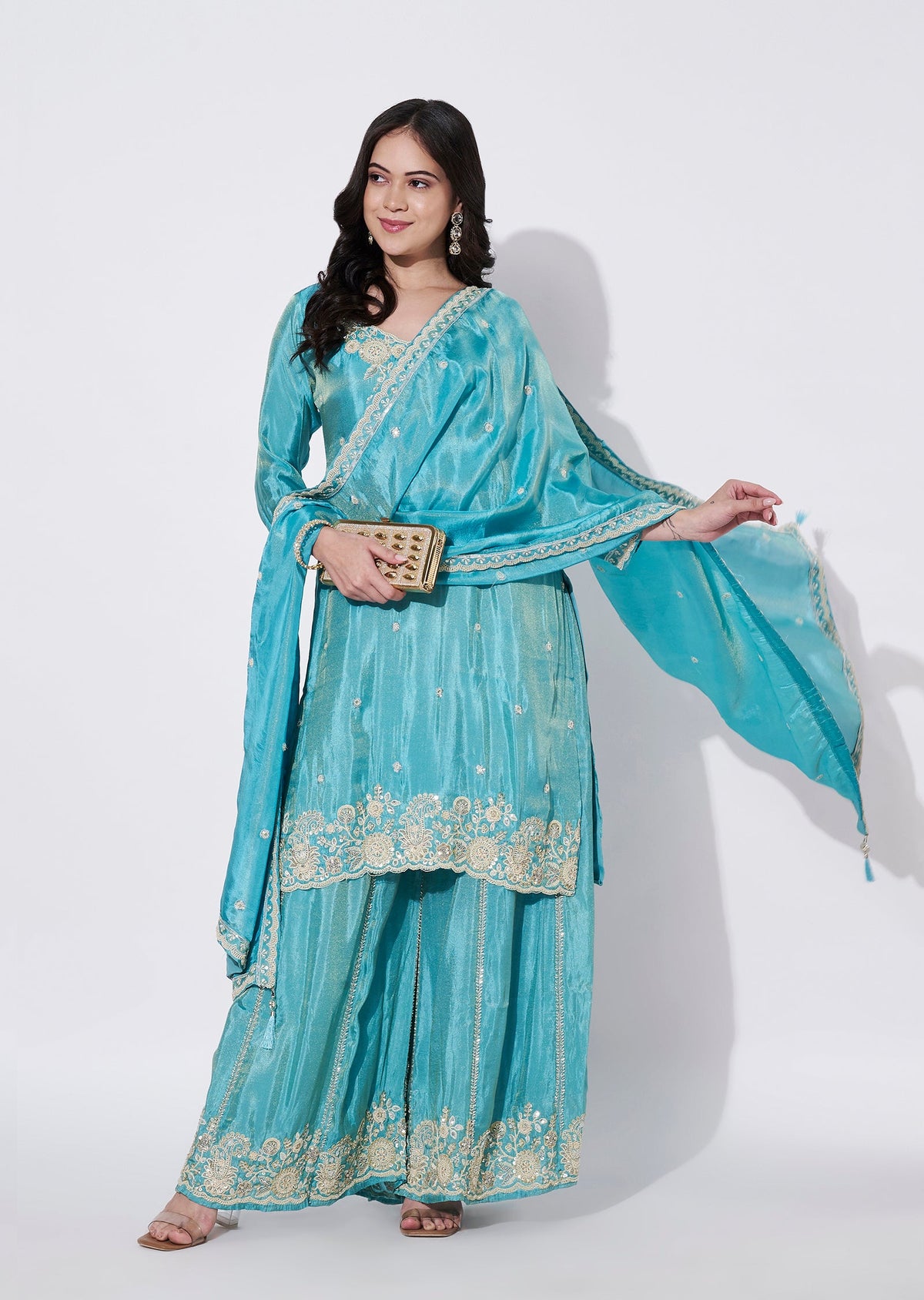 Light Blue Tissue Sharara Set