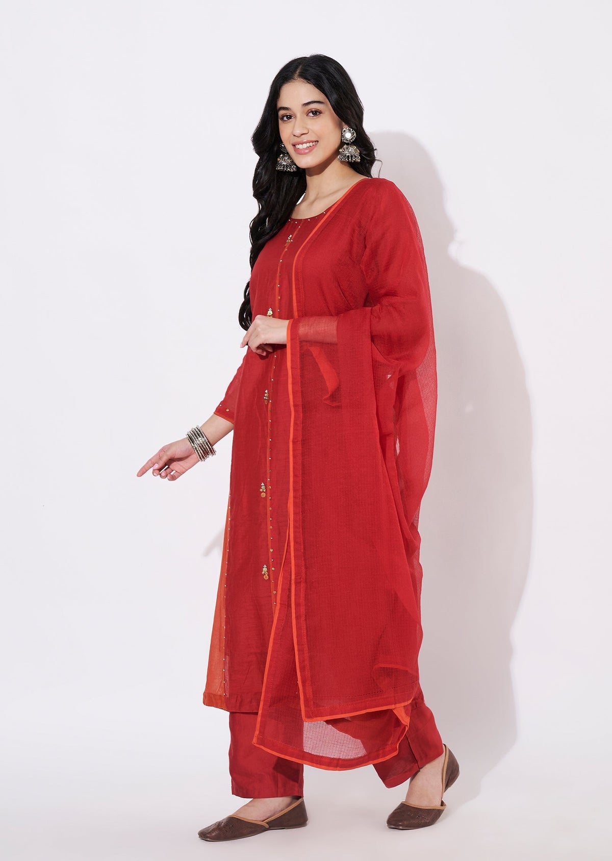 Maroon Mul Chanderi Anarkali Suit