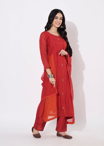 Maroon Mul Chanderi Anarkali Suit