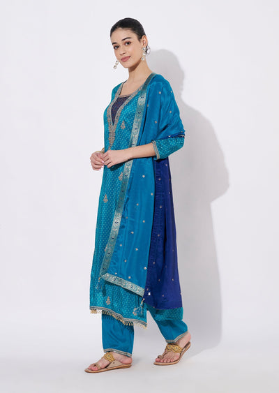 Rama Blue Silk Straight cut suit