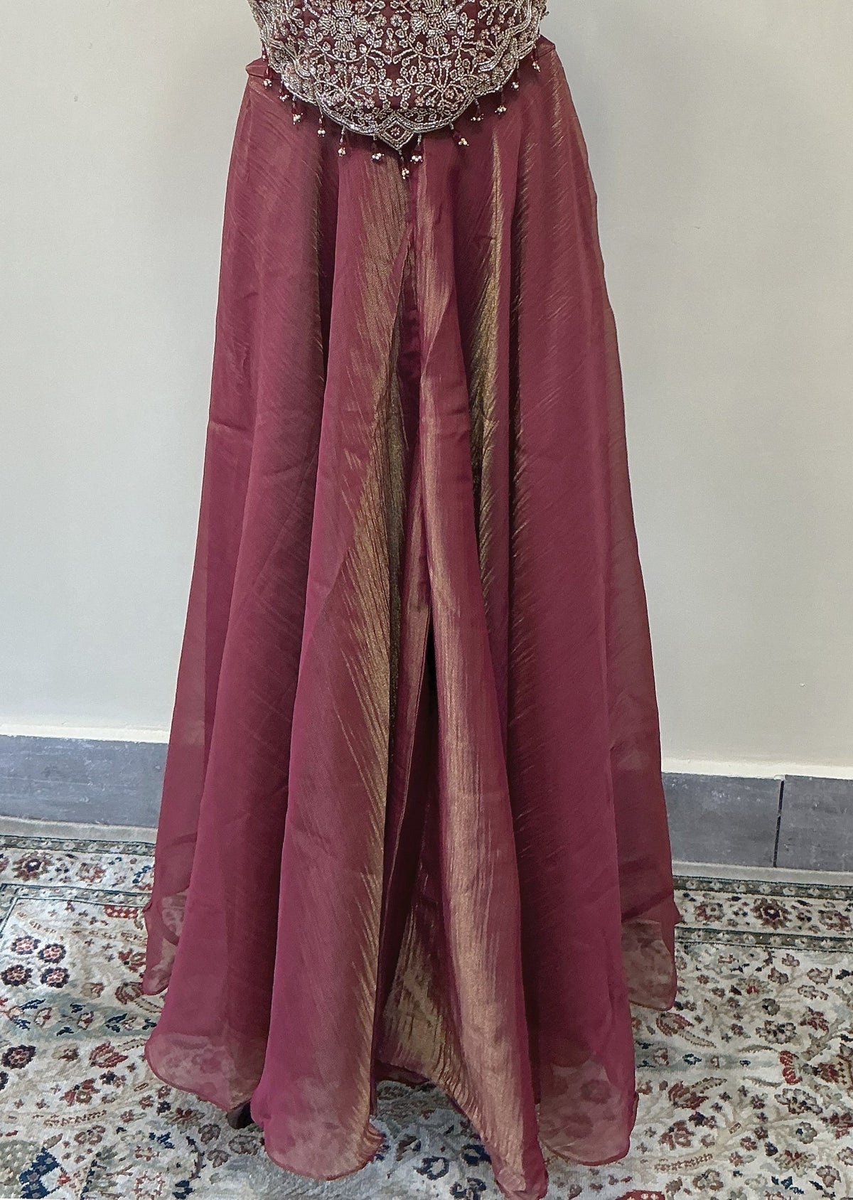 Maroon Tissue Sharara Set