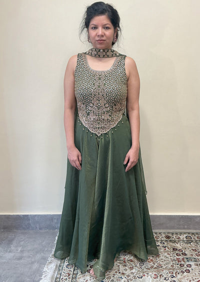 Mehndi Green Tissue Sharara Set
