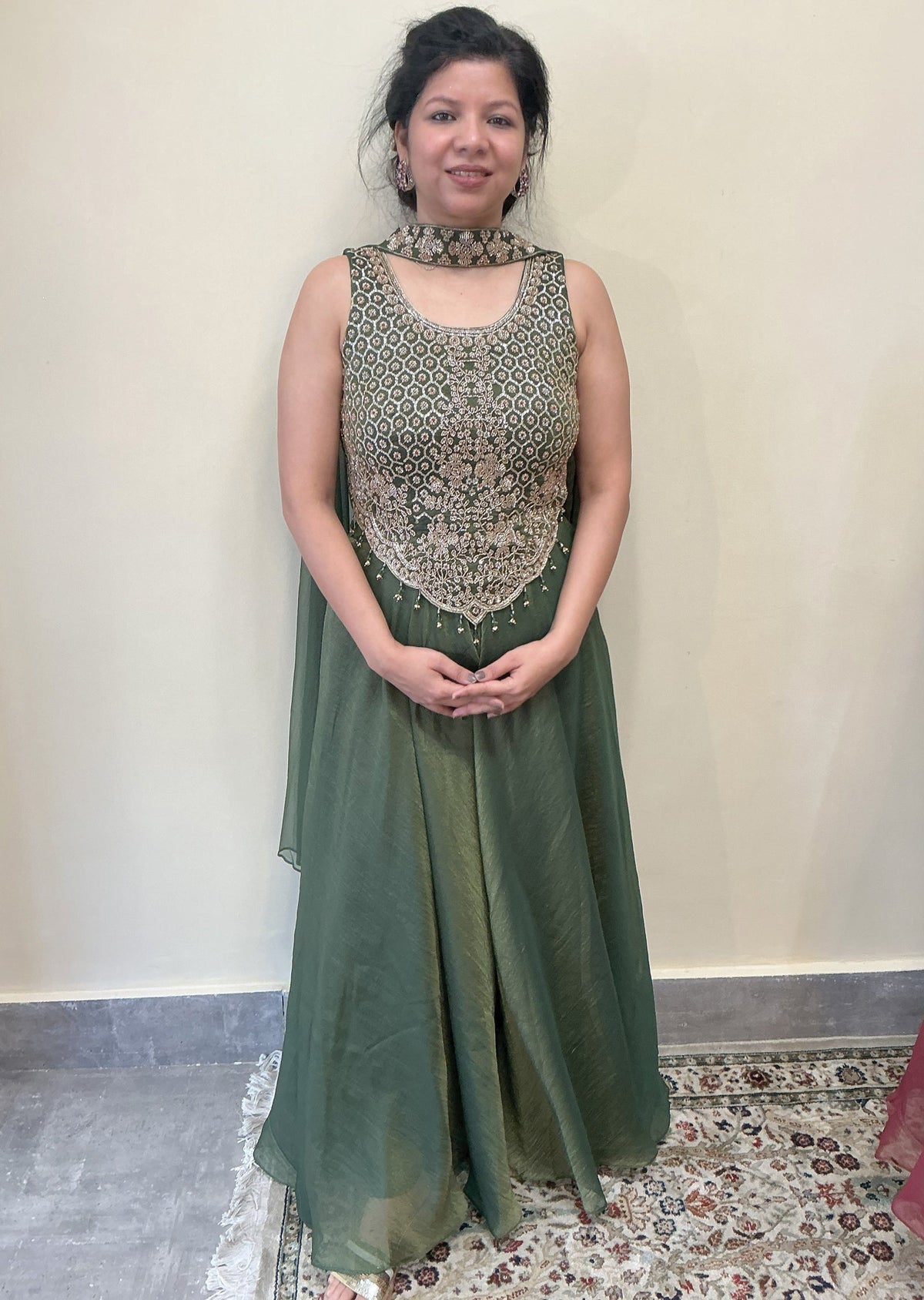 Mehndi Green Tissue Sharara Set