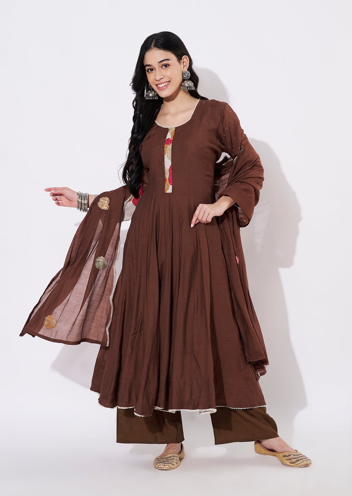 Brown Gold Anarkali Suit