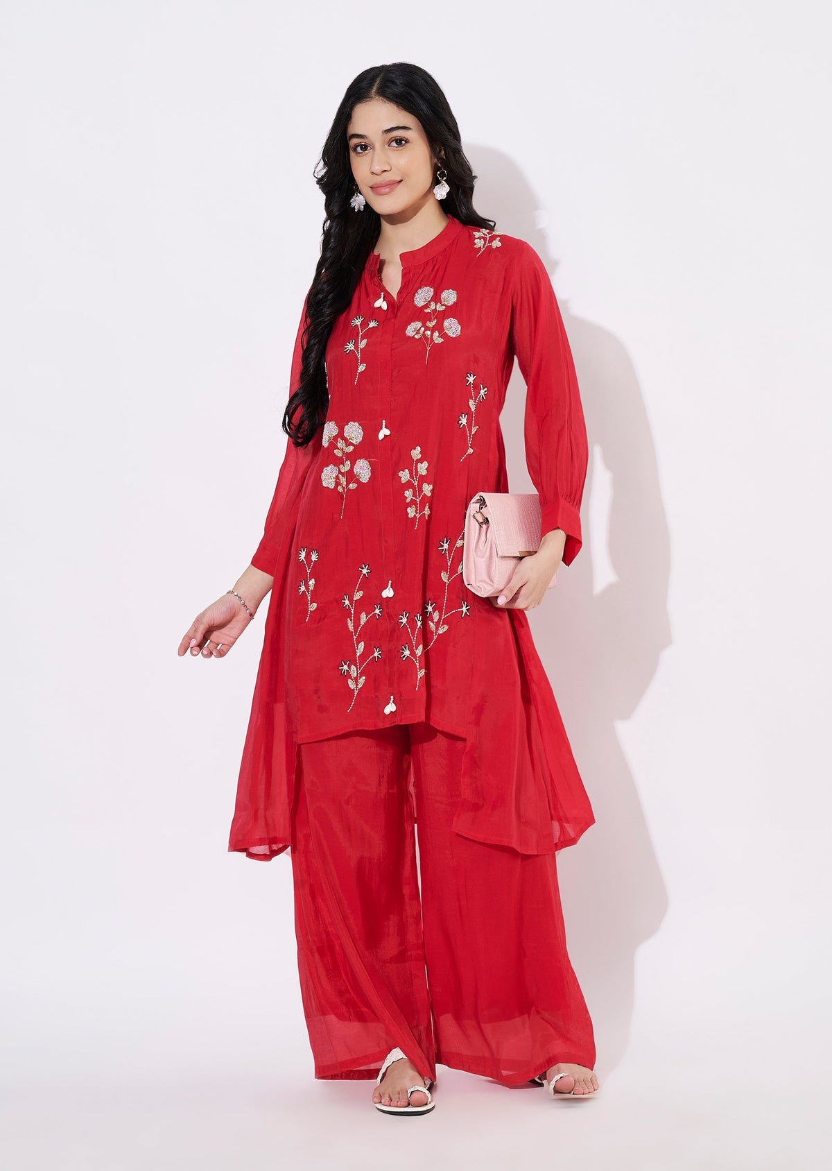 Rani Pink Mul Chanderi Fusion wear kurti