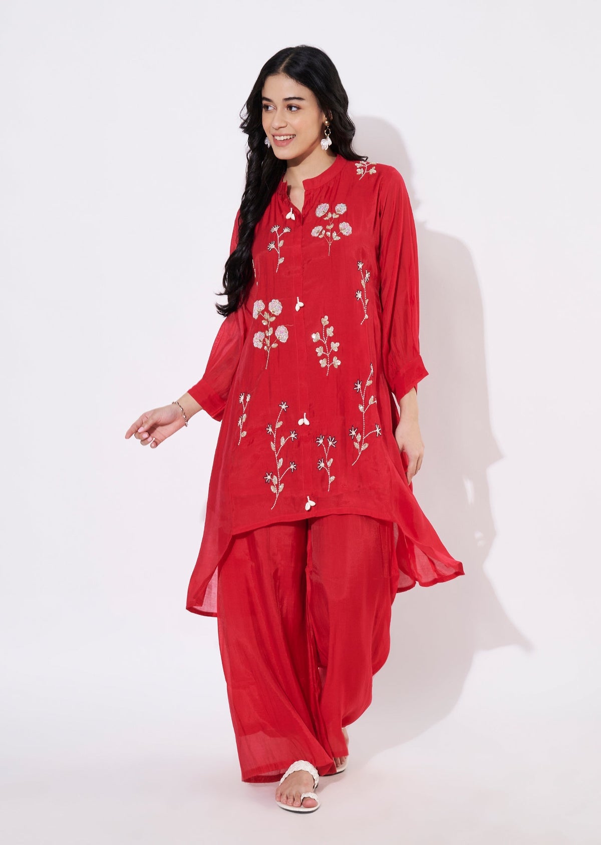 Rani Pink Mul Chanderi Fusion wear kurti